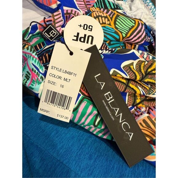 NWT La Blanca Neon Nights Off Shoulder Ruffle One Piece - Picture 5 of 9